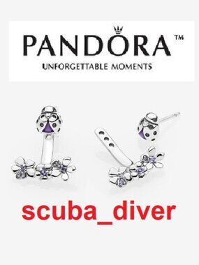 Pandora Ladybird Ladybug Meadow Jacket Earrings 925 Sterling Silver Purple CZ